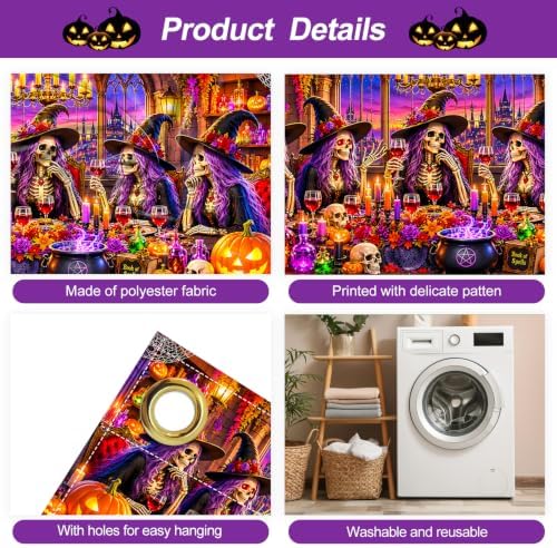 7x16FT Halloween Witch Garage Door Banner Skeleton Witch Happy Hallowen Garage Door Cover Decoration for Hallowen Decoration - Image 3