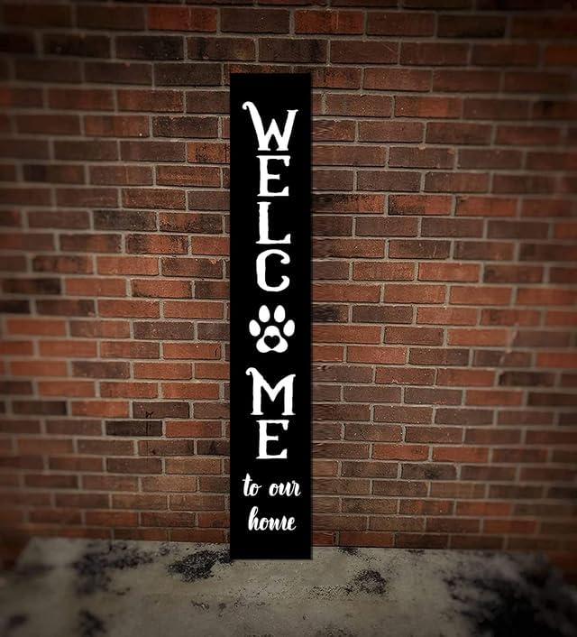 Welcome To Our Home Sign For Front Porch Standing Large Rustic Farmhouse Outdoor Tall Wood Framed Vertical Paw Print Welcome Signs Modern Outside Front Door Wall Decor - Image 4