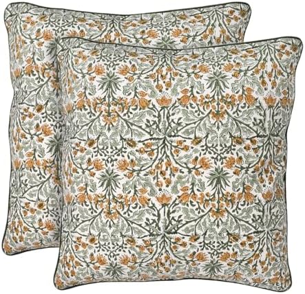 Ridhi Block Print Goldenrod Yellow Pillow Cover 16" x 16" (Pack of 2) Decorative Couch Pillows for Living Room, Farmhouse Chic Boho Cute Outdoor Pillows Covers Gifts for Spring, Mother's Day by Ridhi