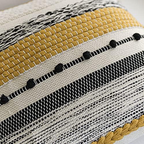 BlissBlush Yellow Mustard Decorative Throw Pillow Cover 20x20 Square Boho Accent Pillowcase Tassels Farmhouse Cushion for Couch Sofa Bedroom Living Room Home Décor Cover ONLY - Image 3