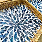 Set of 2 Rectangular Mother of Pearl & Rattan Trays - Artisanal Leaf Pattern Serving Trays for Dining & Dresser - Tropical Decorative Nesting Organizers for Living Room (Blue & White) - Image 5
