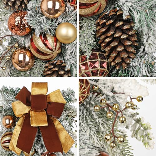 30" Christmas Teardrop Swag for Front Door Artificial Winter Swag Garland with Pine Cones, Berry Clusters, Bronze Ball Ornaments and Ribbons for Thanksgiving Holiday Christmas Decoration - Image 3