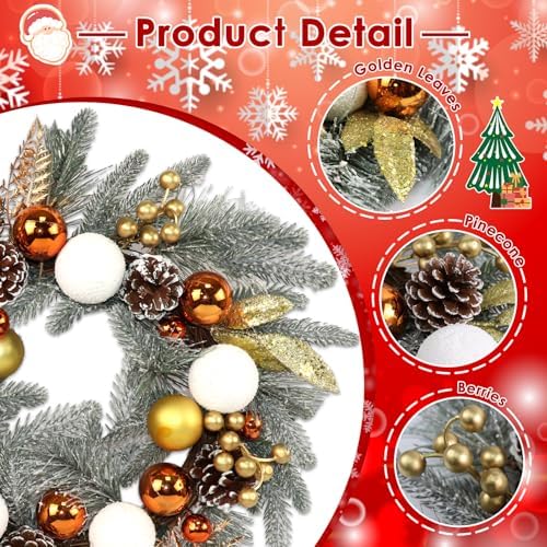 Christmas Wreaths for Front Door Decor Flower, 20" Winter Berries - Image 4