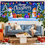 Christmas Garage Door Banner Mural - Merry Christmas Happy New Year Snowman Backdrop - Large 7x16ft Winter Holiday Outdoor Wall Decor - Durable Weatherproof Fabric Cover for Home Xmas Party - Image 6