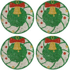 15" Christmas Rhinestones Placemats Set of 4, Green Wreath by Cumouna