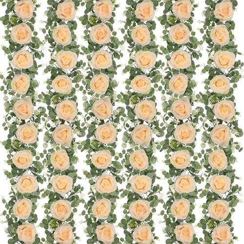 6Pcs 39Ft Artificial Eucalyptus Garlands with Flowers Roses by DolicerLANDSCAPEQ