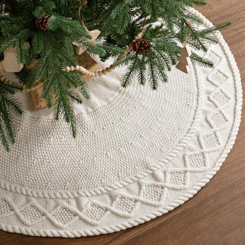 Knit Christmas Tree Skirts, Neutral Tree Skirt, Cozy Christmas Decorations by LimBridge