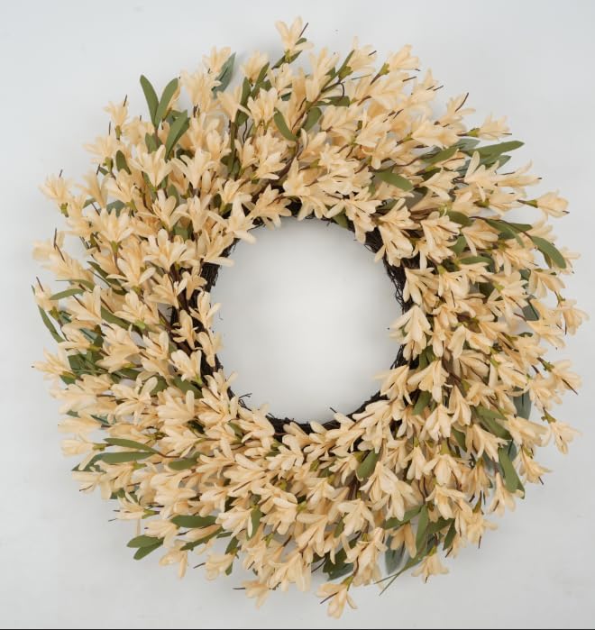 24 Inch Wheat Forsythia Fall Wreath for Front Door by Bibelot