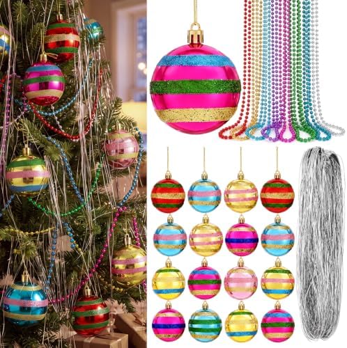 Soulchen Vintage Christmas Tree Ornaments Set 2.36 Inch Retro Striped Ball by Soulchen