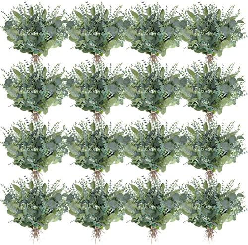 Tigeen 200 Pcs Artificial Eucalyptus Stems, 2 Styles Faux Greenery, Green by Tigeen