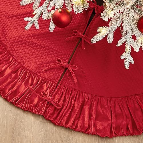 Glitzhome 72" D Oversized Red Christmas Tree Skirt,Large Velvet Ruffled Xmas Tree Mat Holiday Tree Ornaments for Xmas Winter Happy New Year Home Decoration by Glitzhome