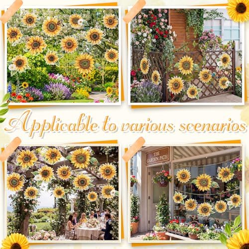 RattanView 12 Pcs Large Outdoor Sunflower Party Decor Hanging Summer Decorations Tree Ornaments Plastic Flower Tags with String Outdoor Lawn Yard for Sunflower Baby Shower Garden Decor - Image 5