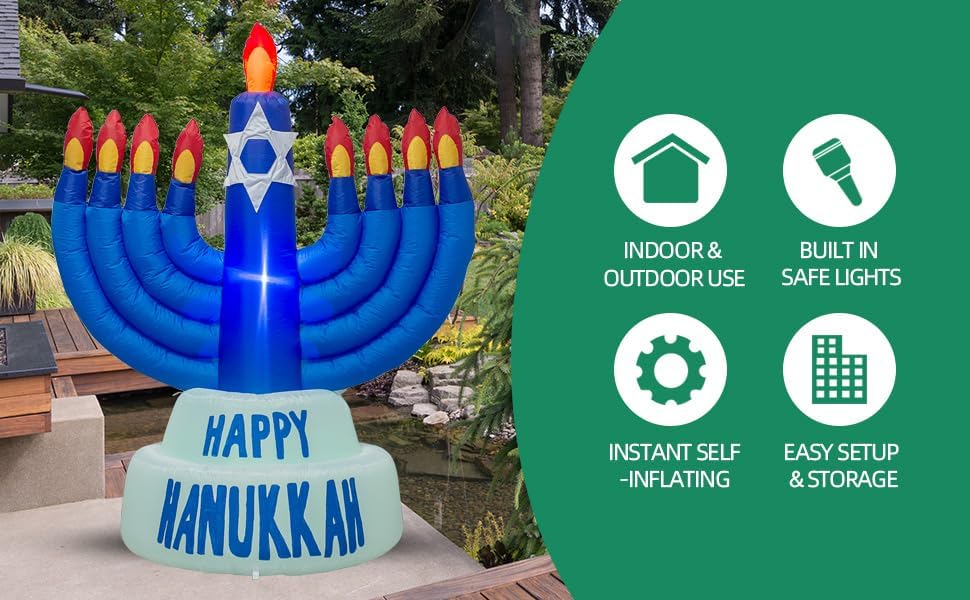 AJY 3.5-Foot Hanukkah Candlestick Inflatable Decor with LED Indoor and Outdoor Patio Lawn Inflatable Hanukkah Decorations - Image 5