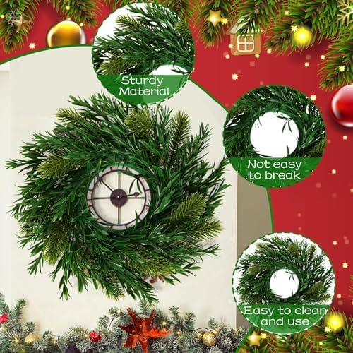8 Pcs Christmas Gree Wreath 10 Inch Green Artificial Wreaths DIY Faux Plain Wreaths Front Door Green Farmhouse Cabinets Wreath Indoor Outdoor Wall Decor(Willow Pine) - Image 3