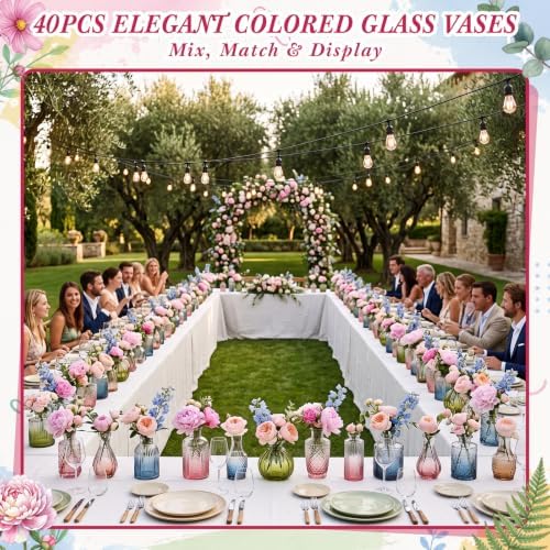 40 Pcs Colorful Glass Bud Vases for Wedding, Vintage Multicolor - Image 4