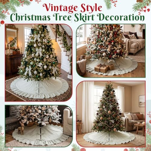 JOVIPOP Christmas Tree Skirt, 60 Inch Green Striped Ruffle - Image 7