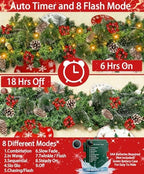 [ Timer & 8 Modes ] 9 Ft by 10 Inch 50 LED Prelit Christmas Garland Decorations Warm White Lights Thick 270 Snowy Tips 70 Red Berry 10 Pinecone Xmas Decor Garland Indoor - Image 3