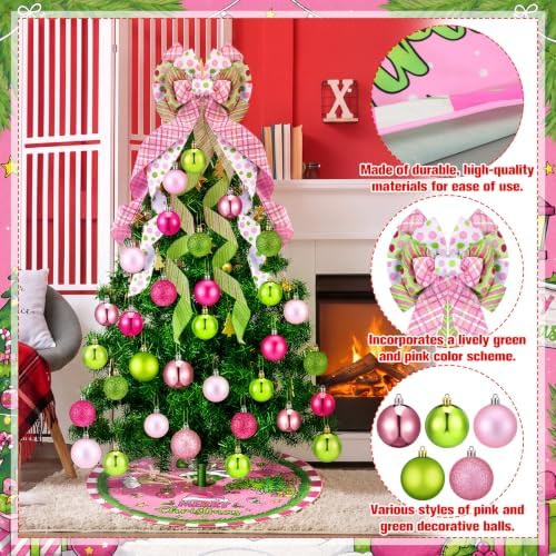 Gejoy 32 Pcs Pink and Lime Green Christmas Tree Decoration Set - Image 4
