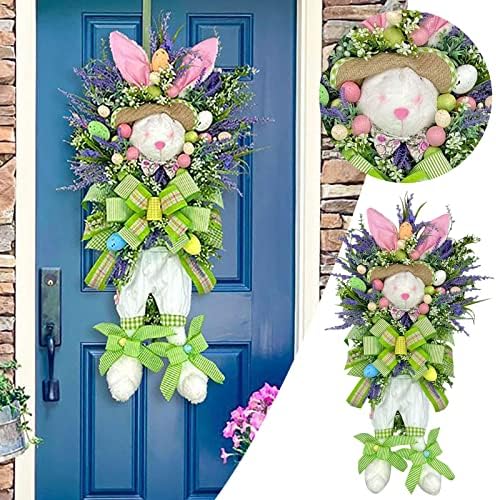 Tomppy Easter Rabbit Wreath Decor for Front Door Easter Bunny Door Wreath Hanger Easter Thief Bunny Butt and Ears Wreaths Rabbit Shape Spring Wreath Decorations for Porch Wall Door - Image 2