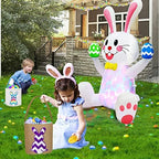 TURNMEON 4FT Easter Inflatable Bunny with Rotating Colorful LED Lights - Waterproof Outdoor Decorations Blow Up Yard Decor for Garden, Lawn, Includes Ground Stakes & Sandbags - Image 2
