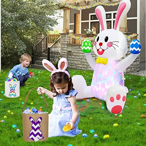 TURNMEON 4FT Easter Inflatable Bunny with Rotating Colorful LED Lights - Waterproof Outdoor Decorations Blow Up Yard Decor for Garden, Lawn, Includes Ground Stakes & Sandbags - Image 2