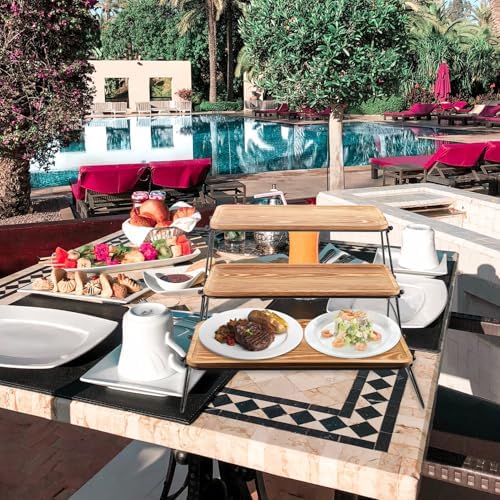 Rectangular Wooden Tiered Tray Set with Rack, Coffee Finish - Image 5