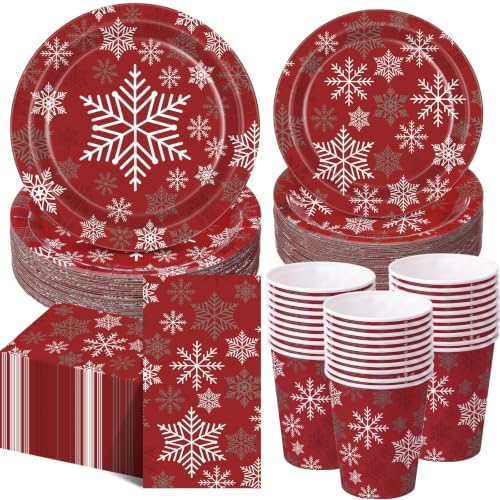 Pickmesh 250 Pcs Christmas Snowflake Dinnerware Set Disposable Tableware by Pickmesh
