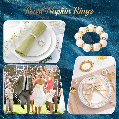 APTWOW Pearl Gold Napkin Rings Set of 100, Disposable Wedding Table Decor - Image 6