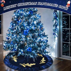 48 Inches Velvet Christmas Tree Skirt Decorations Dark Blue Luxury Xmas Fur Plush Skirts with Gold Embroidered Holly for Merry Christmas Party Rustic Vintage Holiday Home Winter - Image 5