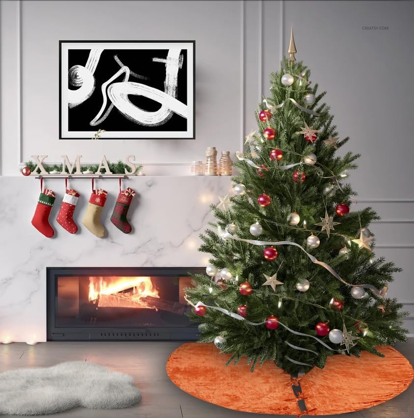 Sophia-Art Christmas Tree Skirt, Luxury Velvet Plush Skirt, Xmas Decoration Holiday Party Décor, Soft Velvet Home Décor Merry Christmas Party Christmas Tree Decorations (Brunt Orange,56 Inch) - Image 2