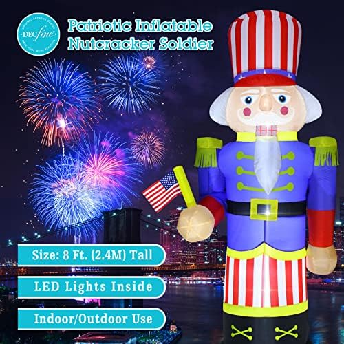 8 Feet Independence Day 4th of July Inflatables Nutcracker Soldier Lighted Blow Up Patriotic Yard Lawn Decoration with Built in Blower Fan and Anchor Ropes - Image 6