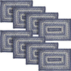 VHC Brands Farmhouse Great Falls Blue Table Placemat, Blue White, Jute Blend, Rectangle, 12x18 Inches, 8 Pack 8 Pack by VHCBrands