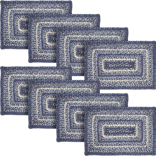 VHC Brands Farmhouse Great Falls Blue Table Placemat, Blue White, Jute Blend, Rectangle, 12x18 Inches, 8 Pack 8 Pack by VHCBrands