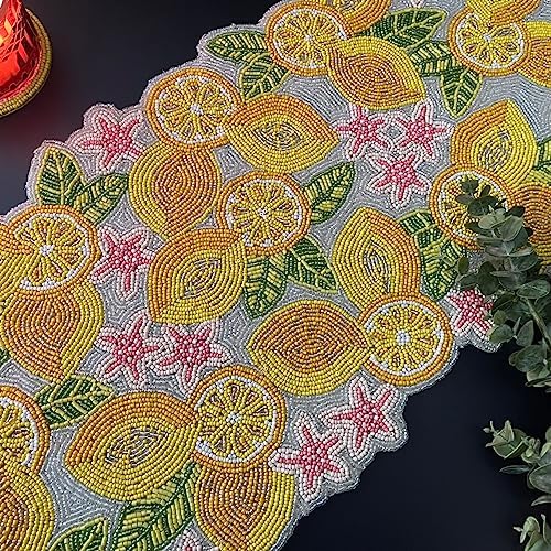Enliven Handmade Lemon & Leaves Beaded Table Runner, 13x36 Inches Lightweight Decorative Table Runner, Perfect For Dining/Wedding/Party/Everyday Use & Easy To Clean, Elegant Beaded Runner (Multicolor) - Image 2