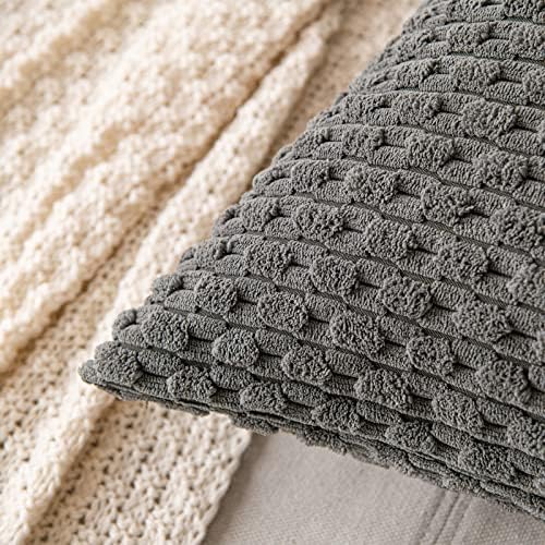 MIULEE Euro Sham Decorative Throw Pillow Covers 24x24 Dark Grey Corduroy - Image 2