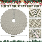 MiniInflat Quilted Christmas Tree Skirt - Vintage Floral Block Print Christmas Tree Skirt with Scalloped Edge Thicken Cotton for Home Decorations Holiday Party Gift(60 Inch,Plaid Floral,Green) - Image 2