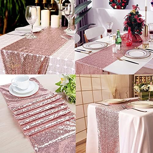 12 Packs Sequin Table Runner Rose Gold 12 X 108 Inch Glitter Dining Table Runner for Birthday Wedding Engagement Bridal Baby Shower Bachelorette Holiday Celebration Party Supplies Decorations - Image 6