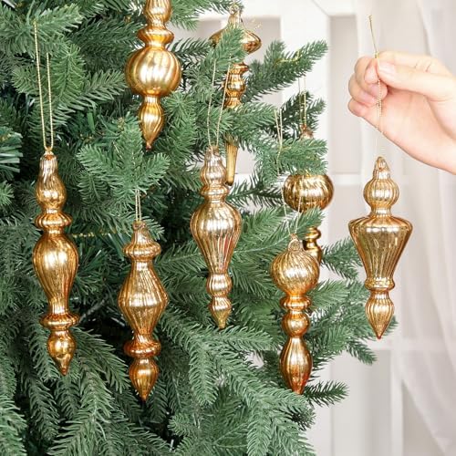 Mifoci 8 Pcs 6 Inch Mercury Glass Finial Christmas Ornaments,Champagne - Image 5