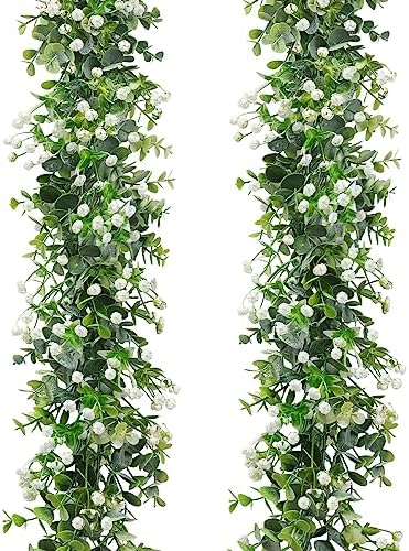 Fake Vines Eucalyptus Babys Breath Greenery Garland, 2PCS by SOMYTING
