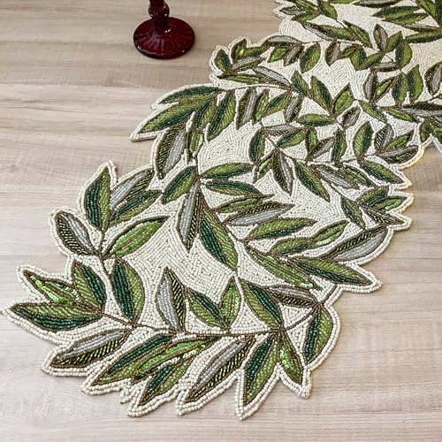 Enliven Handmade Leaves Vine Creeper Beaded Table Runner, 13x36 Inches Lightweight Decorative Table Runner, Perfect for Dining/Wedding/Party/Everyday Use & Easy to Clean, Elegant Beaded Runner - Image 6