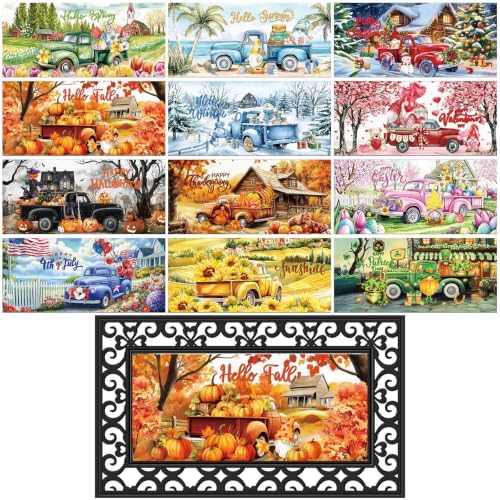 Nuanchu 12 Pack Seasonal Doormat Inserts, 10x22 in, Interchangeable, Truck by Nuanchu