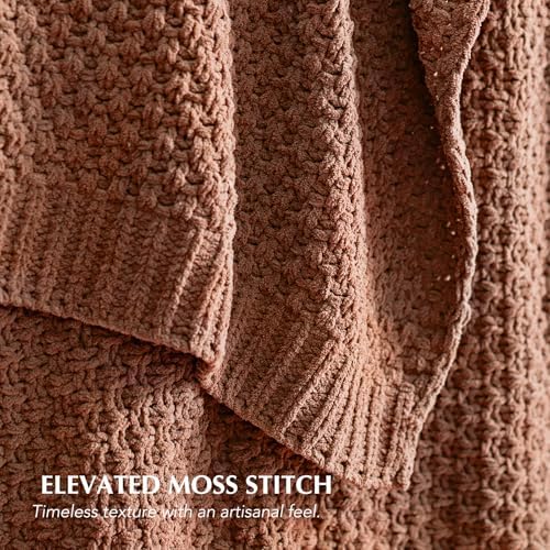 EVERGRACEHOME Chunky Chenille Knit Throw Blanket, 50 x 60, Terracotta Clay - Image 2