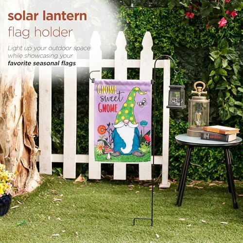 Alpine Corporation 3.4 Feet Tall Outdoor Metal Flag Holder Stake with Solar Powered Lantern and Warm White LED Lights, Flagpole Stand, Garden Decor - Image 4
