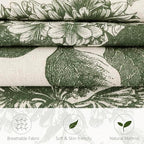 Foindtower Set of 2 Linen Floral Throw Pillow Covers Neutral Vintage Print Decorative Cozy Cushion Covers Farmhouse Boho Home Decor for Sofa Chair Couch Bedroom Living Room,22×22 Inch,Dark Green - Image 2