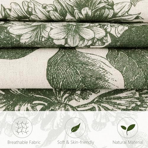 Foindtower Set of 2 Linen Floral Throw Pillow Covers Neutral Vintage Print Decorative Cozy Cushion Covers Farmhouse Boho Home Decor for Sofa Chair Couch Bedroom Living Room,24×24 Inch,Dark Green - Image 2