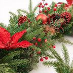 9Ft Red Poinsettias Pre-lit Christmas Garland 70 Lights Plug in,Holiday Decoration Fireplace Stairs Mantle Door Indoor Outdoor - Image 4