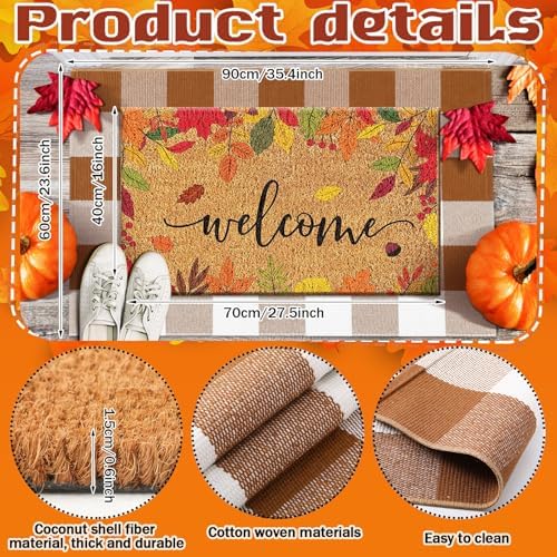 Moucuny 2 Pcs Fall Front Door Mat Outdoor Set, Non-Slip - Image 4