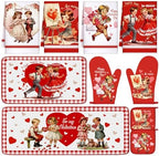 VitalCozy Set of 10 Valentines Kitchen Decor Vintage Kitchen Towels and Rugs Oven Mitts and Pot Holders Absorbent Tea Hand Towels for Accessories Gift by VitalCozy