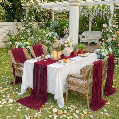 12Pack Burgundy Cheesecloth Table Runners 10FT Gauze Table Runner - Image 2