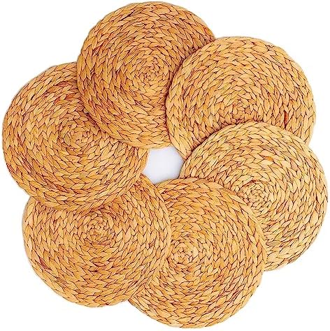 13'' Round Woven Placemats Plate Chargers Set of 6, Boho Farmhouse Rustic Woven Place Mats for Dining Table Decoration, Rattan Wicker Table Mats Jute Braided Chargers for Dinner Plates by DAJAMAI